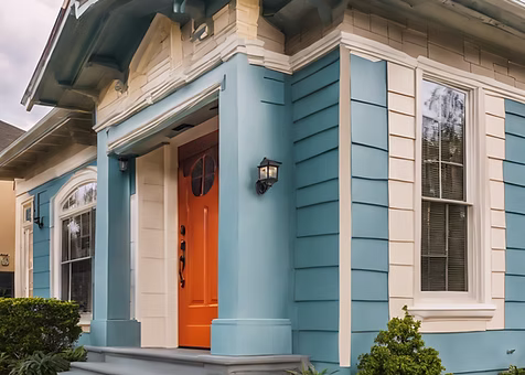 Vibrant blue exterior house painted using energy-saving TEX-COTE® coating in Orlando